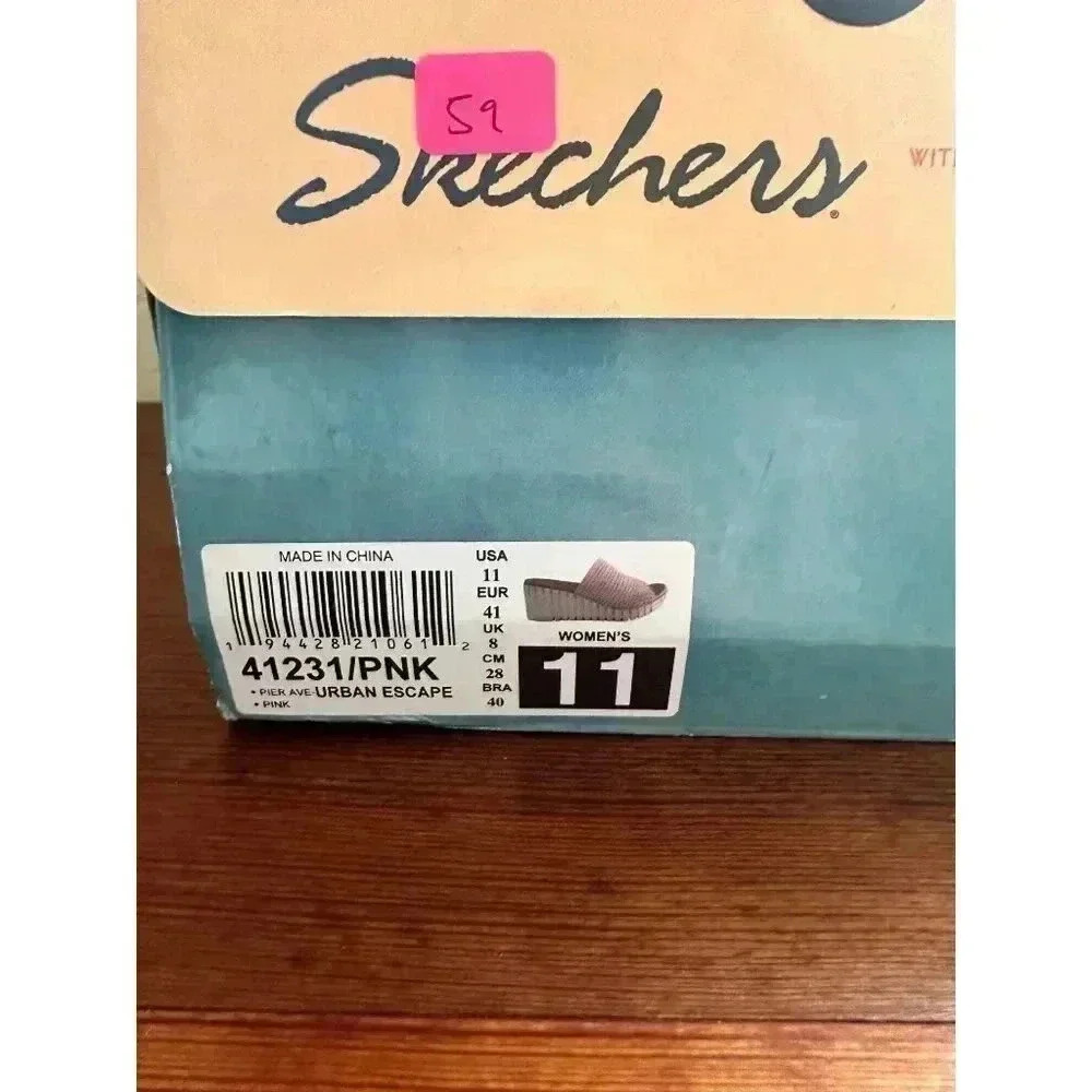 Skechers Womens Urban Escape Luxe Foam Pink Perforated Wedge Sandals Size 11 - Picture 3 of 13